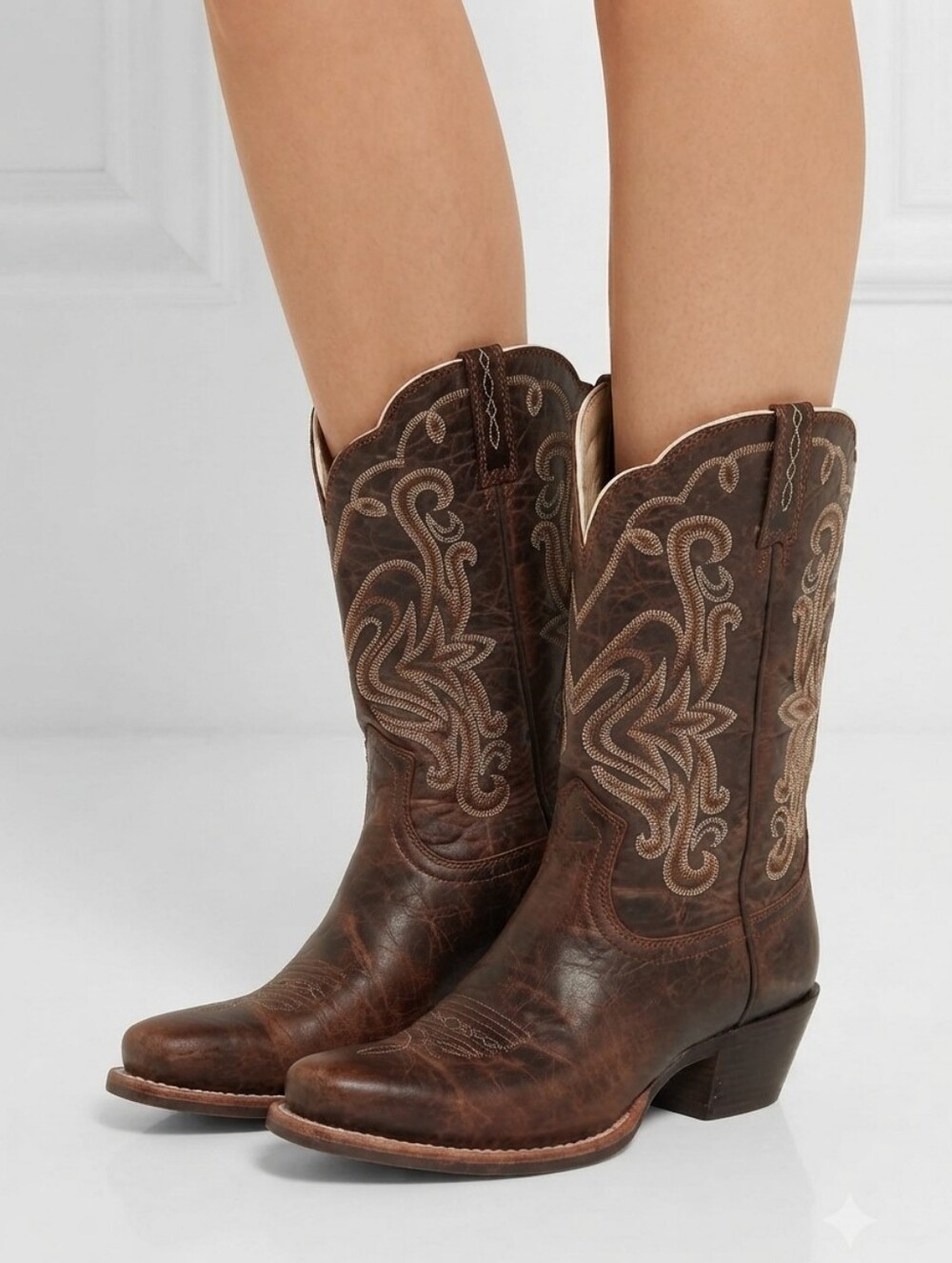 ARIAT Leather Western Cowgirl Boots Embroidered Shaft Women's Size 8.5B Brown
